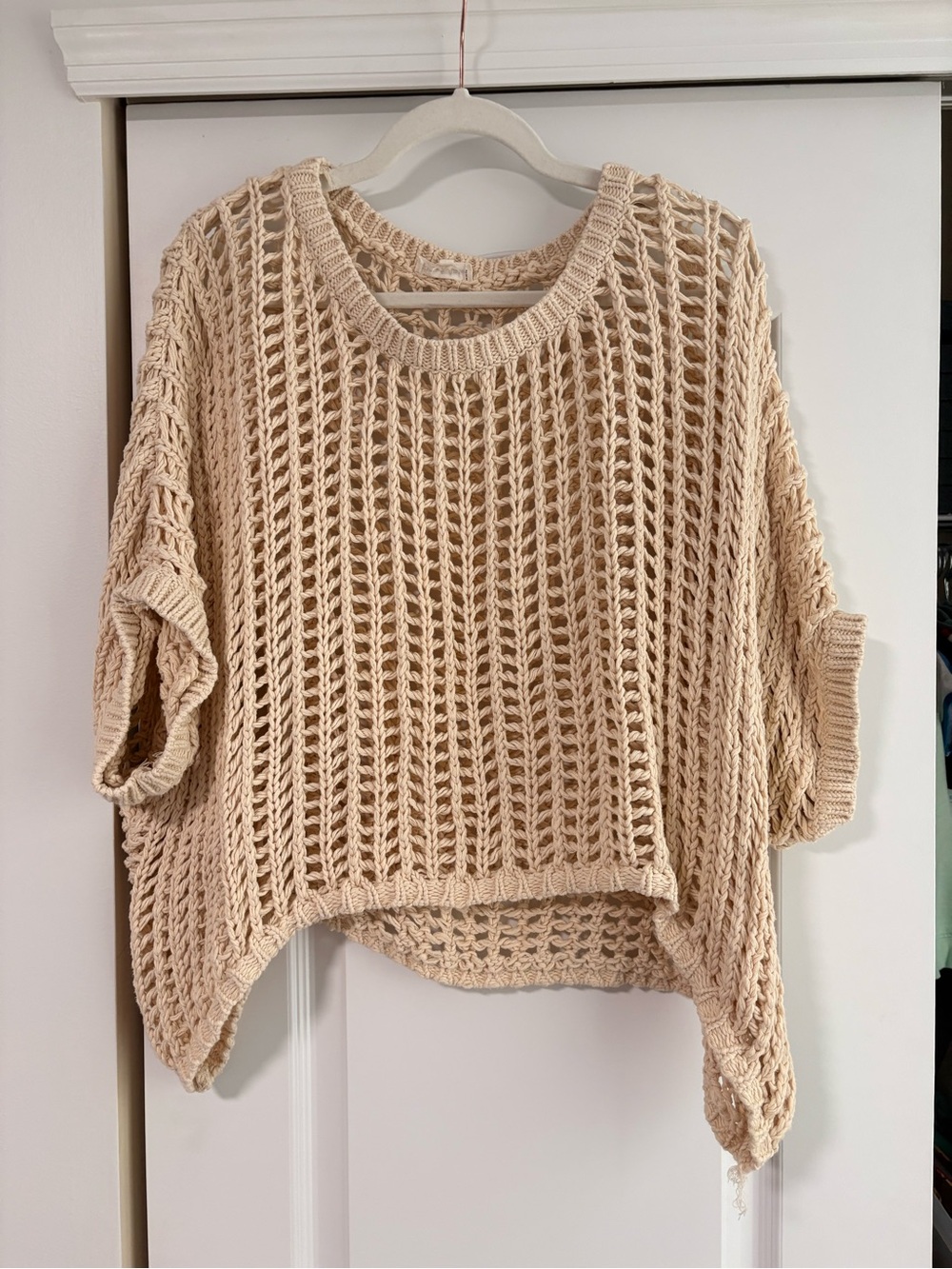 Open-Knit Scoop Neck Sweater - Cream
